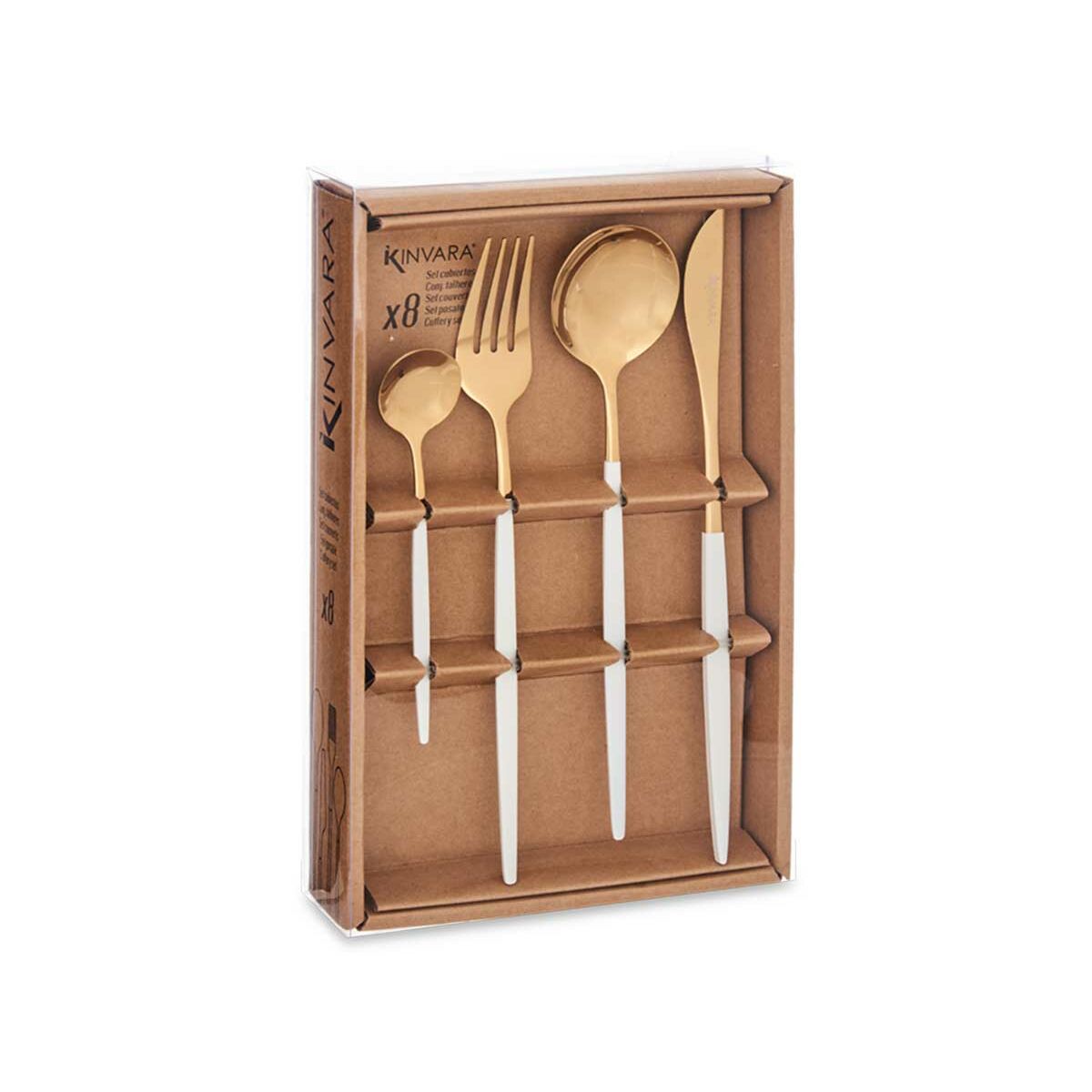 Bestickset Gyllene Vit Rostfritt stål (8 pcs) - 4