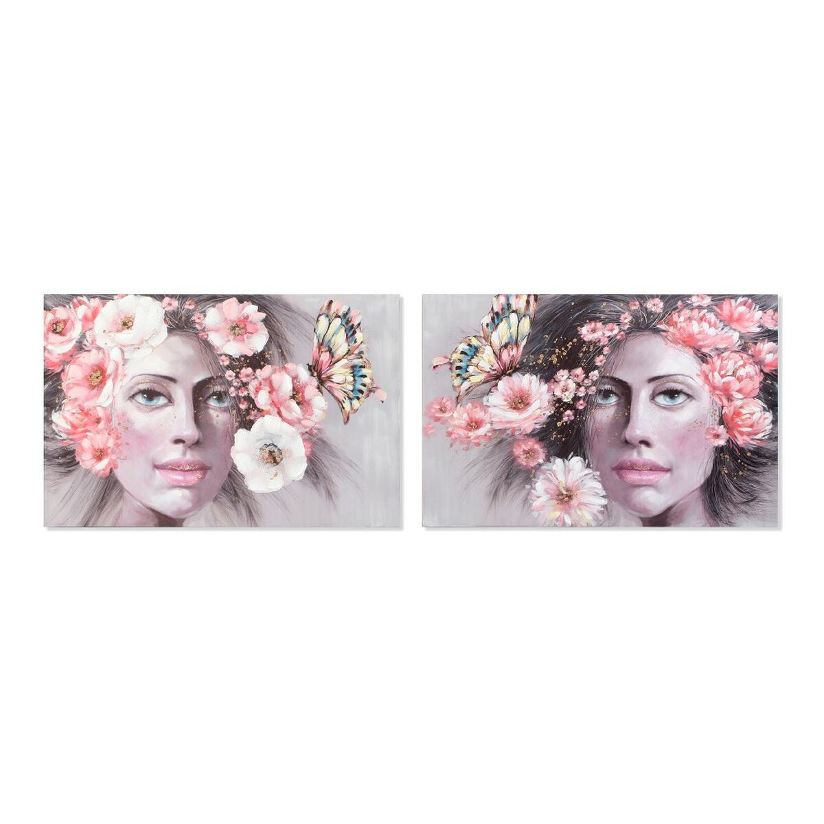 Tavla DKD Home Decor Girl Virágok 120 x 3 x 80 cm Modern (2 antal) - 6