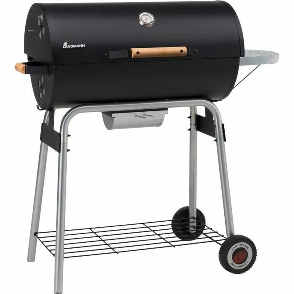 Kolgrill med lock och hjul Landmann Black Taurus Svart Emaljerat stål