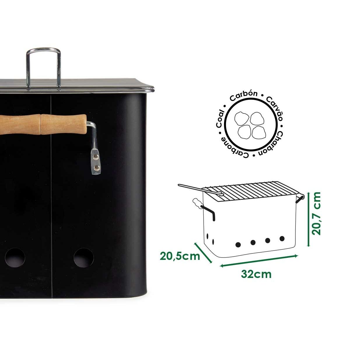 Bärbar Grill Med handtag Järn (20,5 x 20,7 x 32 cm) - 4
