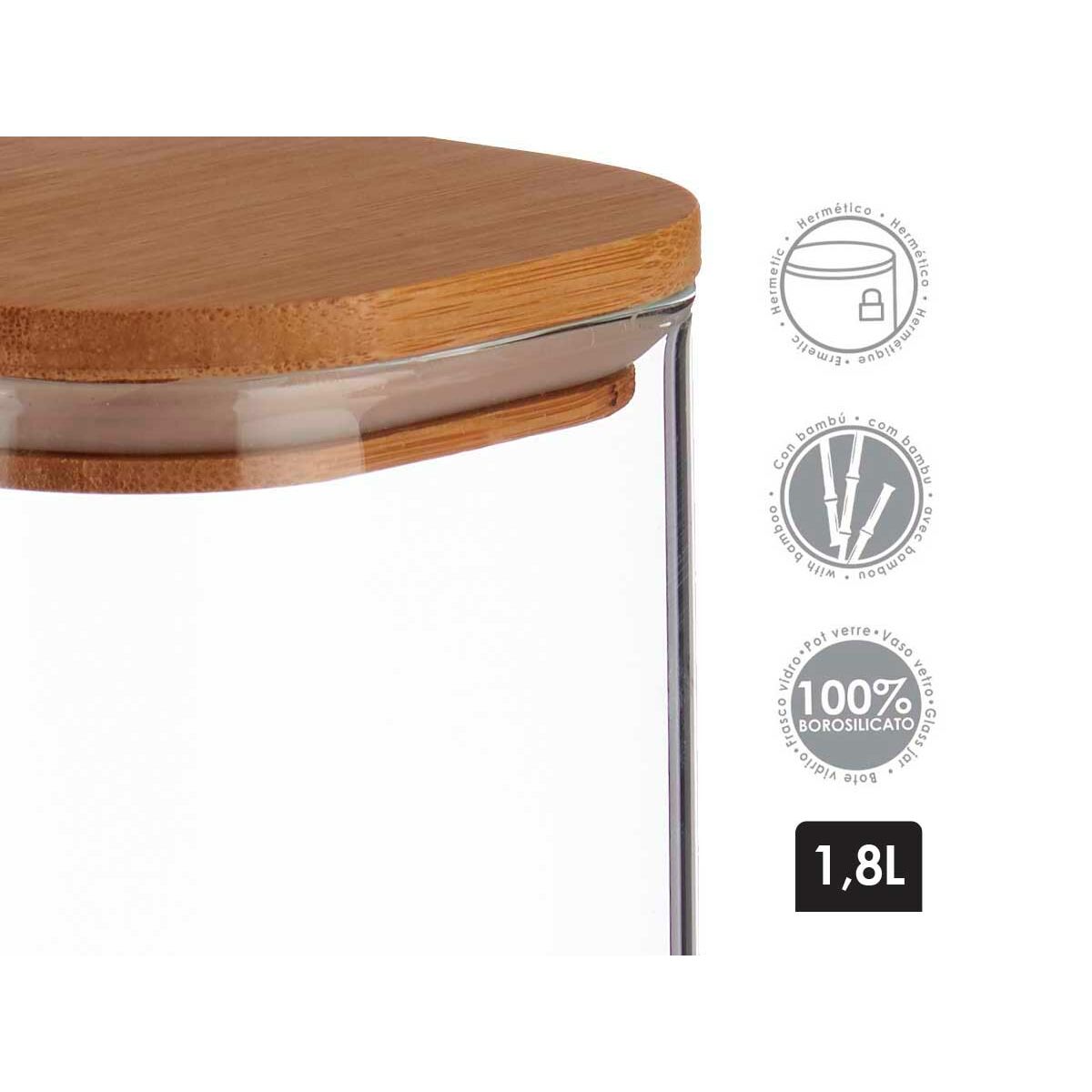 Burk Brun Transparent Bambu Borosilikatglas (1800 ml) - 6