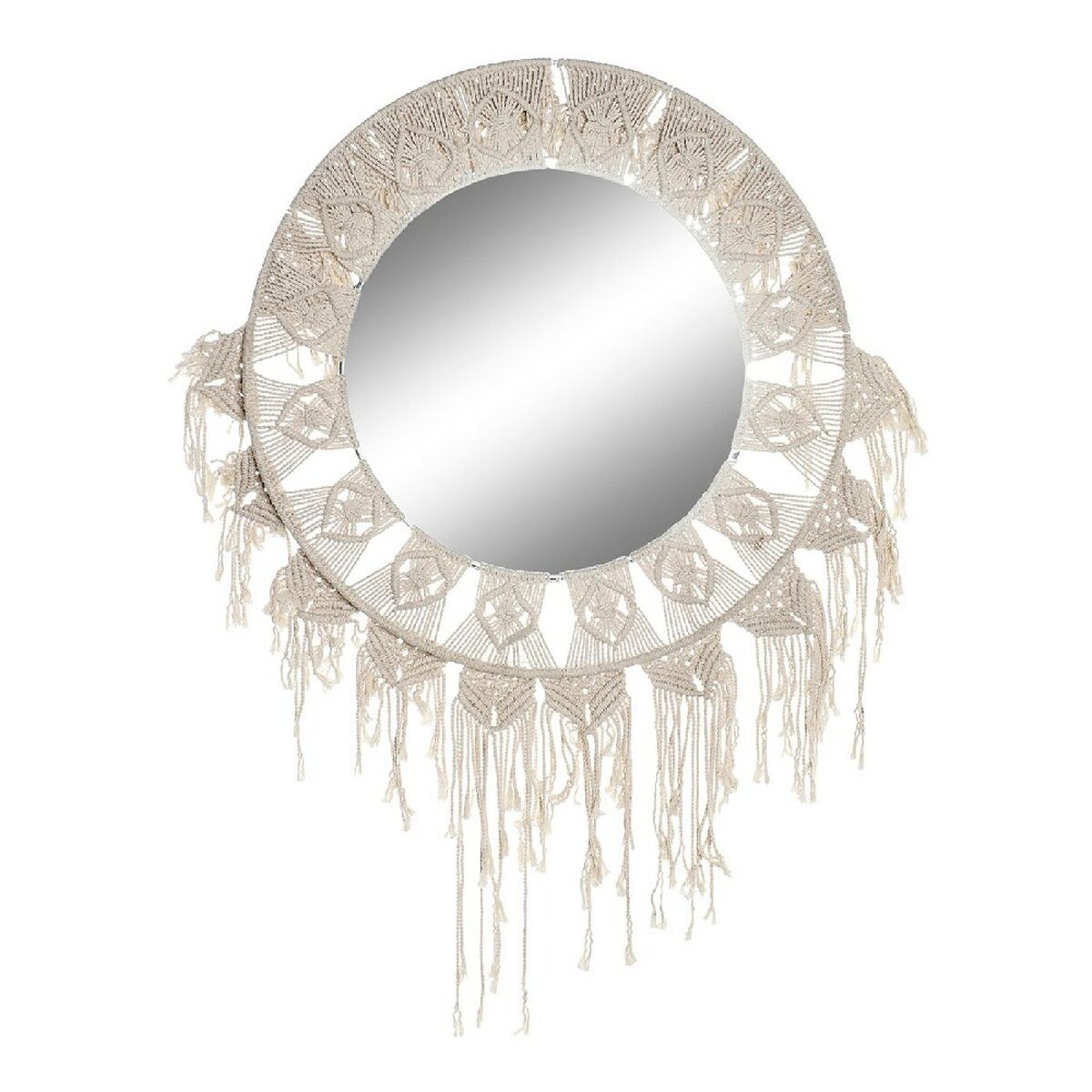 Väggspegel DKD Home Decor ES-171097 75 x 2 x 75 cm Trä Vit Makramé Boho - 2