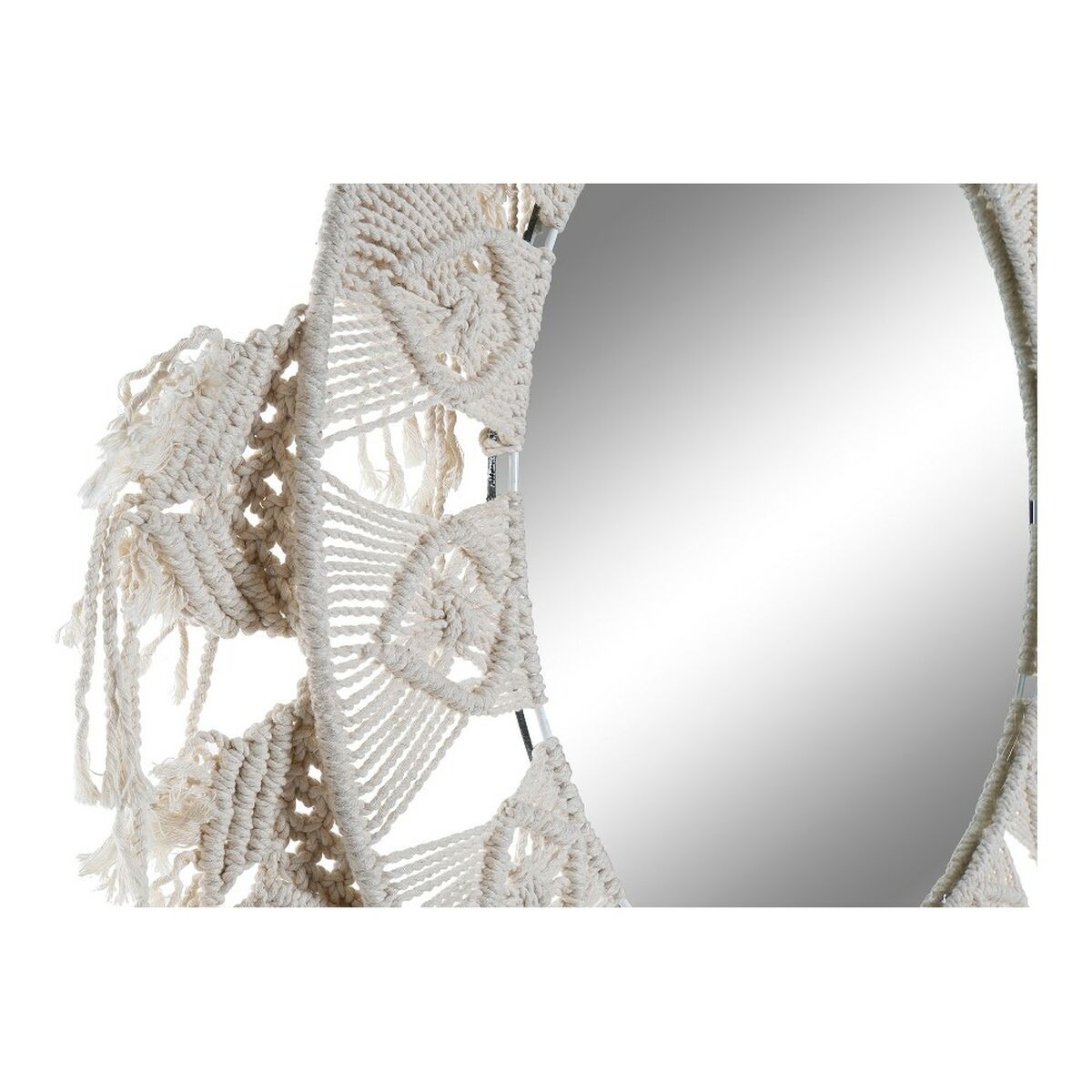 Väggspegel DKD Home Decor ES-171097 75 x 2 x 75 cm Trä Vit Makramé Boho - 5