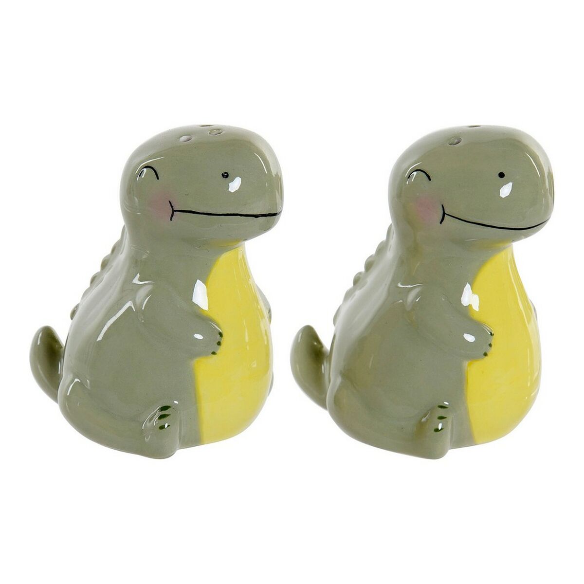 Saltkar med lock DKD Home Decor LC-173478 Dinosaurie Vit Grön Dolomite 6,6 x 7 x 7,7 cm (2 pcs) - 4