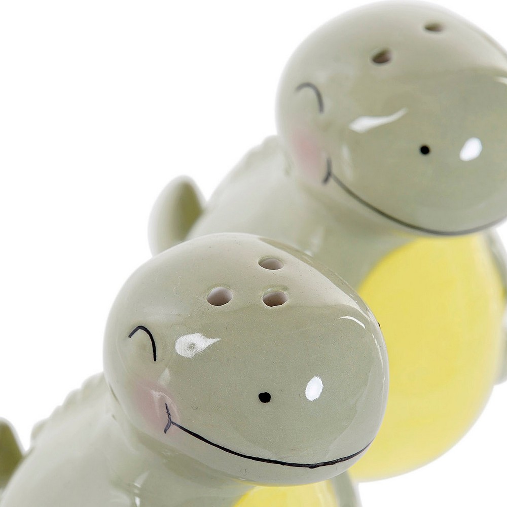 Saltkar med lock DKD Home Decor LC-173478 Dinosaurie Vit Grön Dolomite 6,6 x 7 x 7,7 cm (2 pcs) - 3