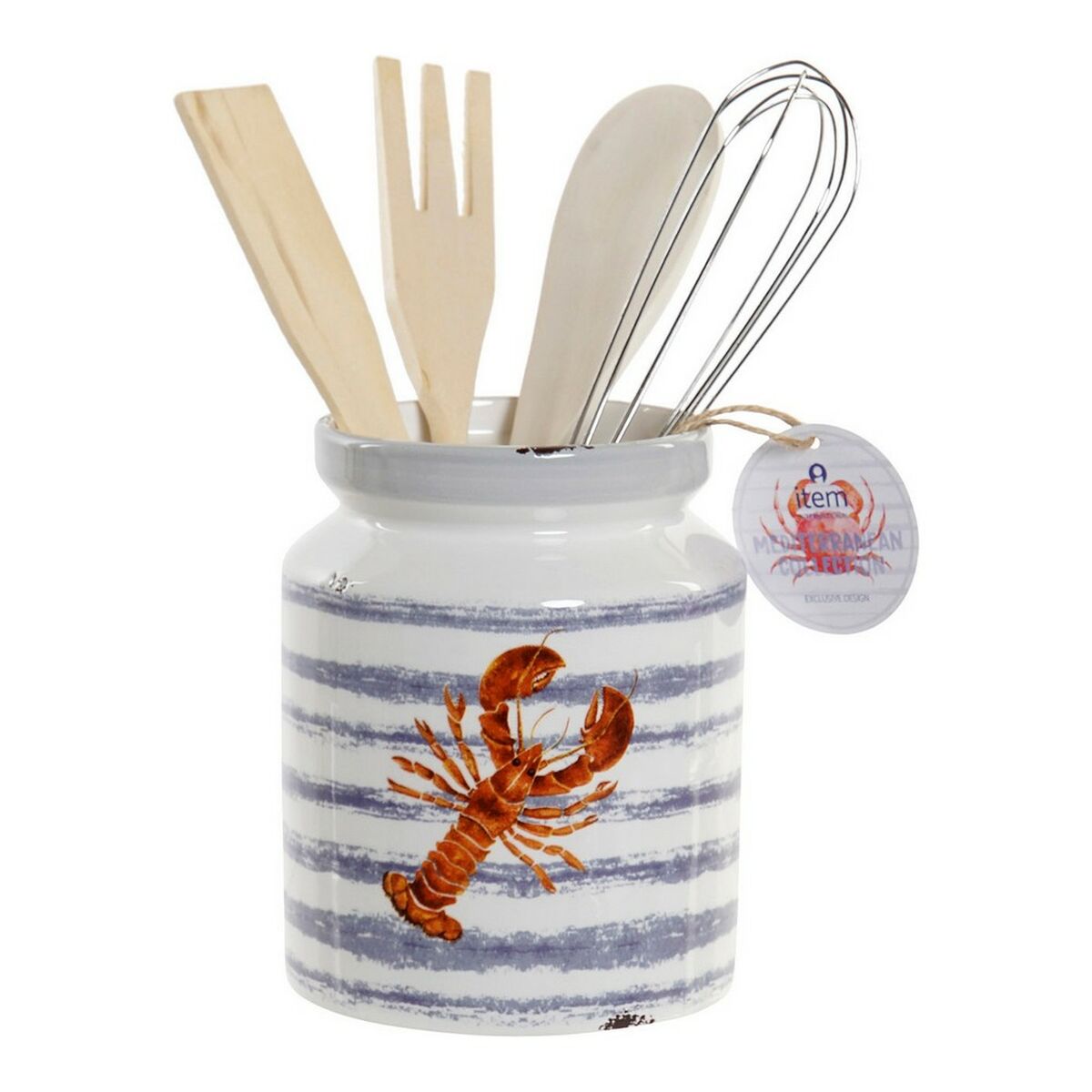 Kruka för köksredskap DKD Home Decor Blå Vit Medelhavs 5 Delar 11,5 x 11,5 x 26 cm - 4