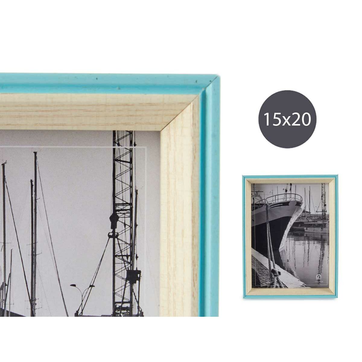 Fotoram Blå Ljusbrun 3 x 22 x 17 cm Glas Vit Trä MDF - 5