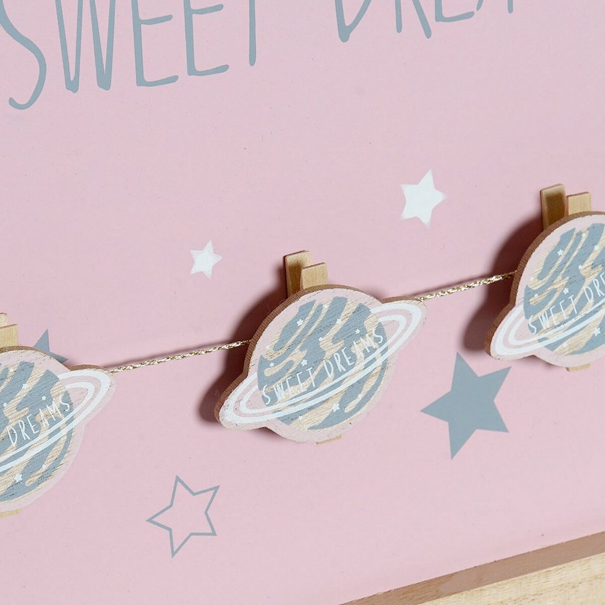 Fotoram med klämmor DKD Home Decor Sweet Dreams Trä Trä MDF 40 x 40 x 3 cm (2 antal) - 5