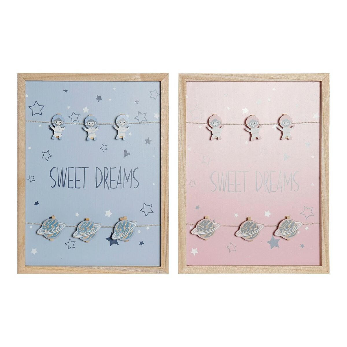 Fotoram med klämmor DKD Home Decor Sweet Dreams Trä Trä MDF 40 x 40 x 3 cm (2 antal) - 4