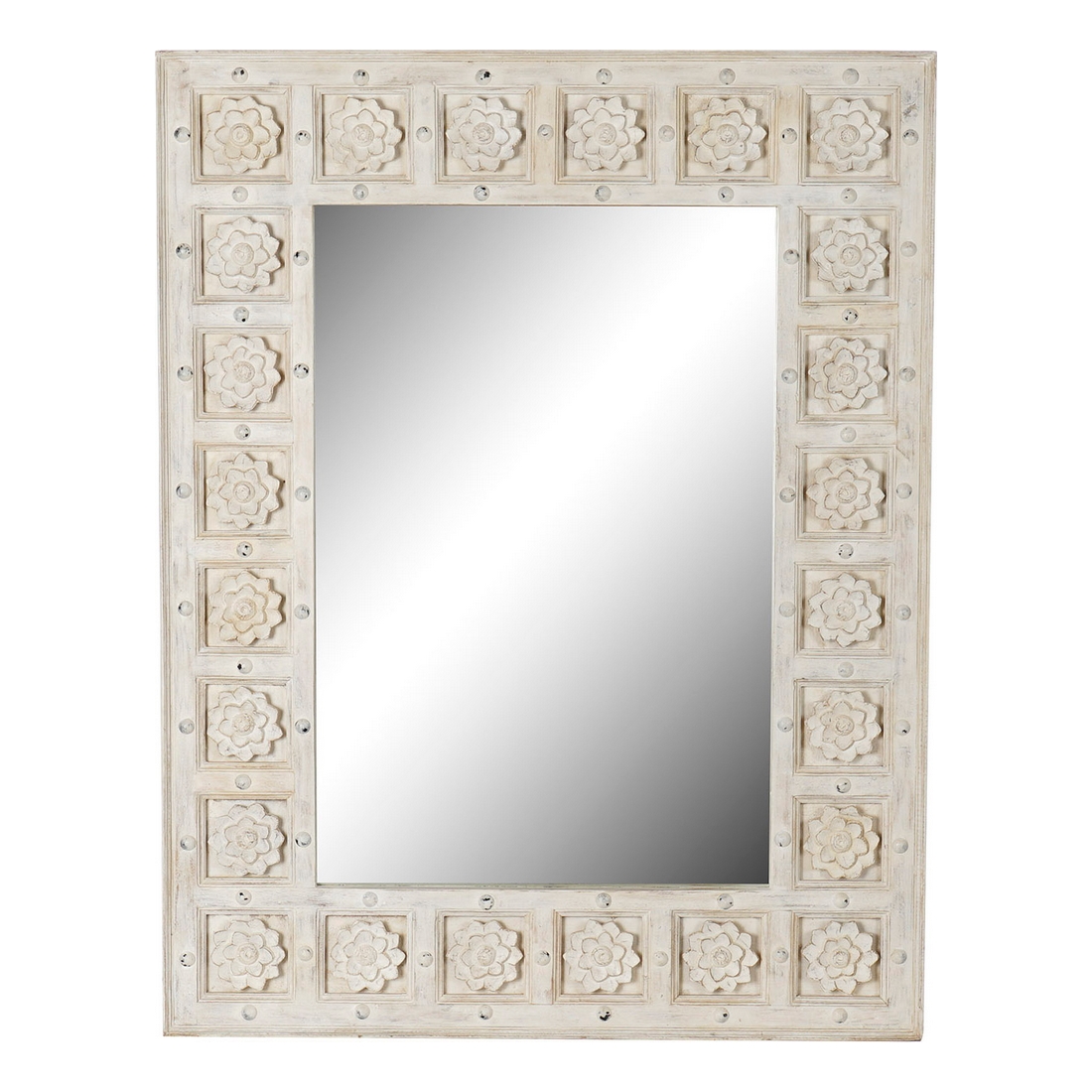 Väggspegel DKD Home Decor Vit Mangoträ Avskalad (93,5 x 4,7 x 120,3 cm)