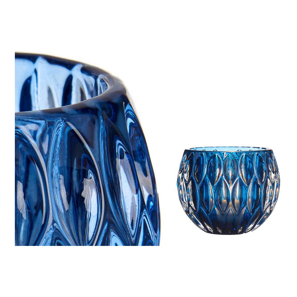 Ljusstakar Sexkantig Glas Blå (11 x 9 x 11 cm) - 2