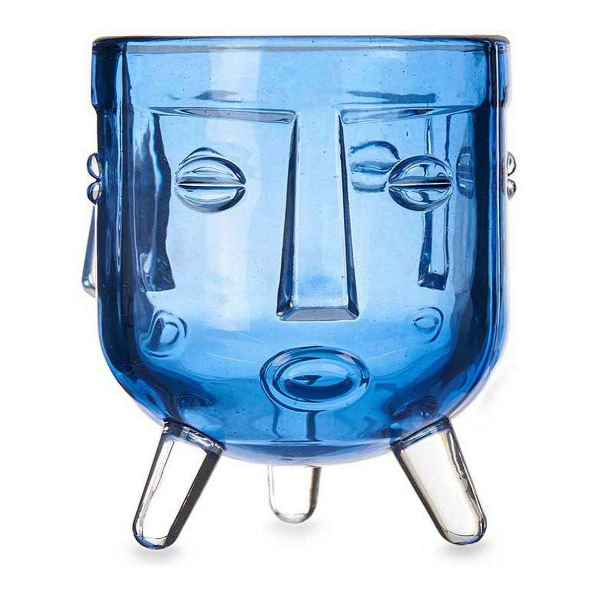 Ljusstakar Ansikte Glas Blå 7,8 x 8,8 x 7,8 cm - 3