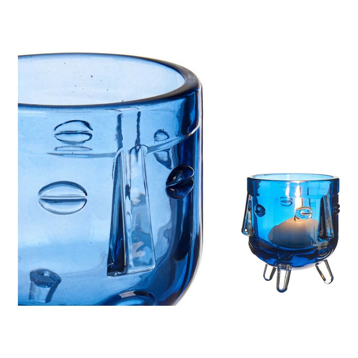 Ljusstakar Ansikte Glas Blå 7,8 x 8,8 x 7,8 cm - 4