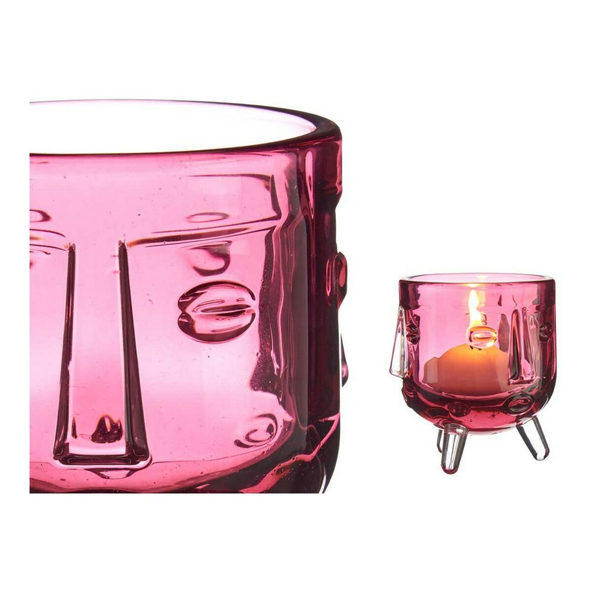 Ljusstakar Ansikte Glas Rosa 7,8 x 8,8 x 7,8 cm - 4