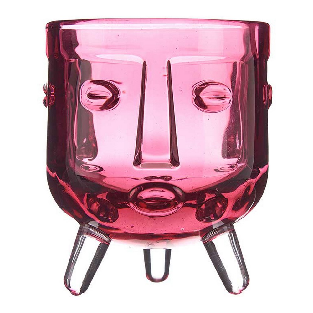 Ljusstakar Ansikte Glas Rosa 7,8 x 8,8 x 7,8 cm