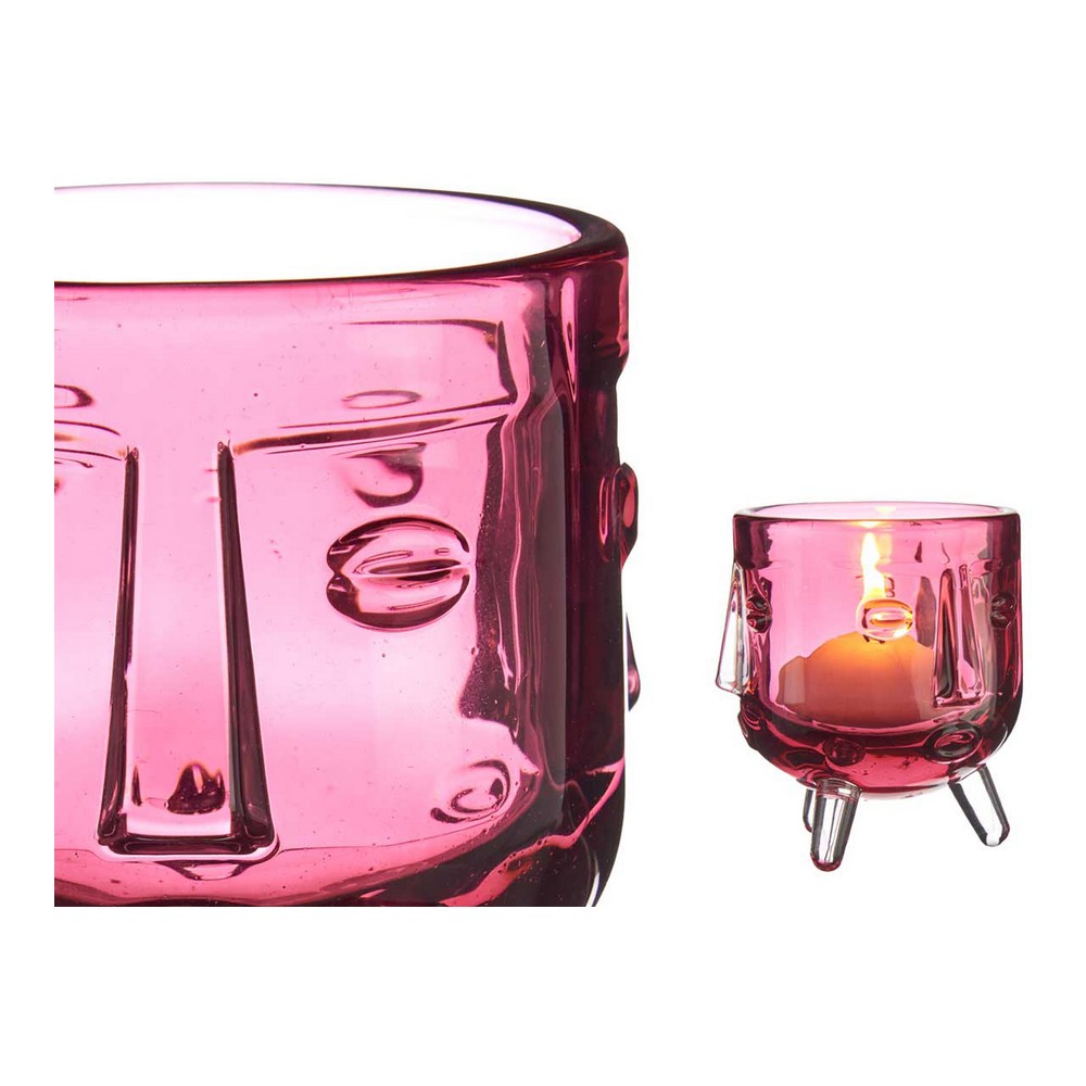 Ljusstakar Ansikte Glas Rosa 7,8 x 8,8 x 7,8 cm - 2