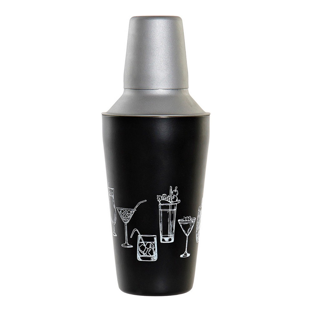 Cocktail shaker DKD Home Decor Svart Silvrig Rostfritt stål Plast 9,5 x 9,5 x 22 cm