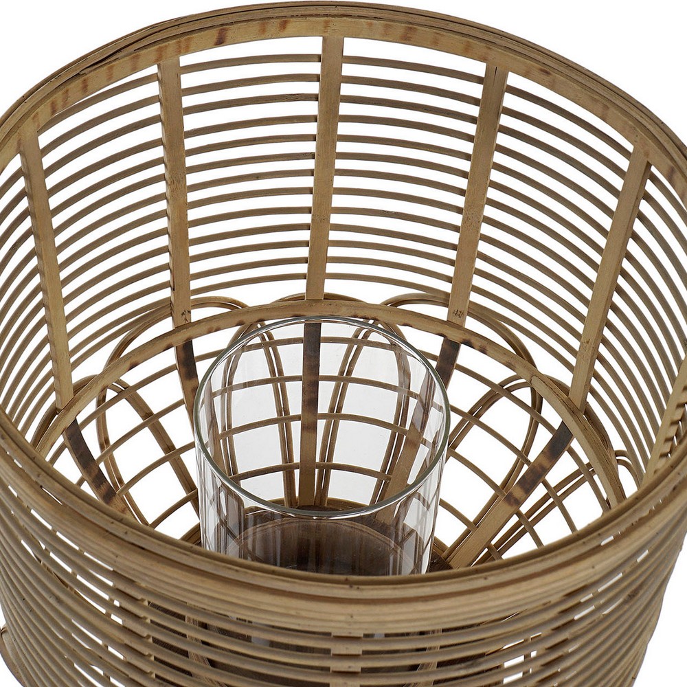 Ljusstakar DKD Home Decor Brun Svart Metall Glas Rattan Stående (31 x 31 x 77 cm) - 3