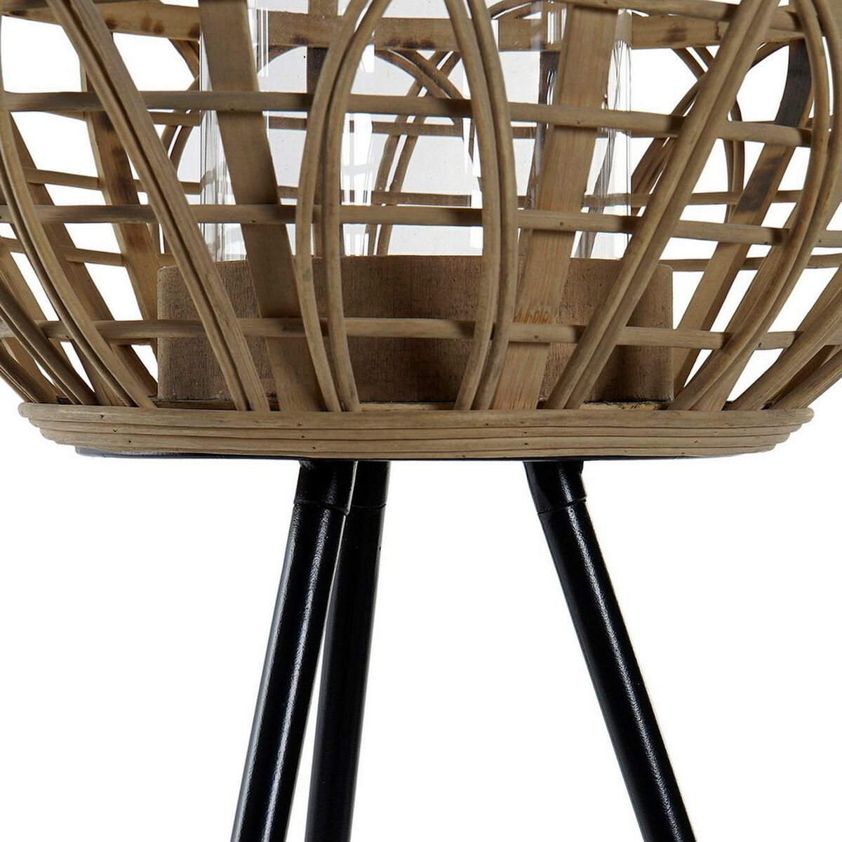 Ljusstakar DKD Home Decor Brun Svart Metall Glas Rattan Stående (31 x 31 x 77 cm) - 5
