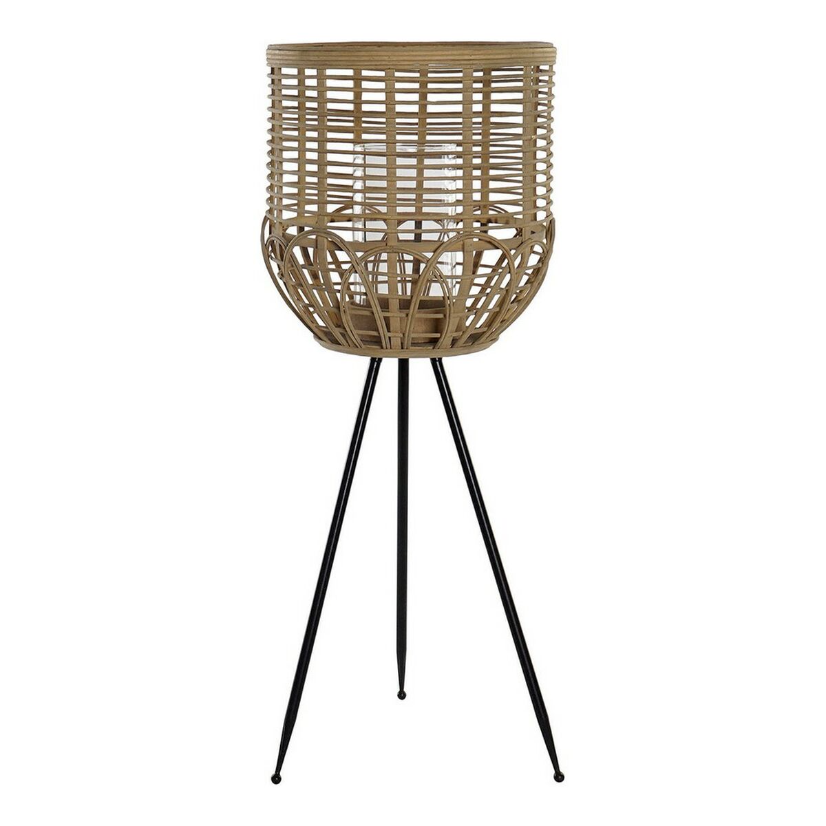 Ljusstakar DKD Home Decor Brun Svart Metall Glas Rattan Stående (31 x 31 x 77 cm) - 4