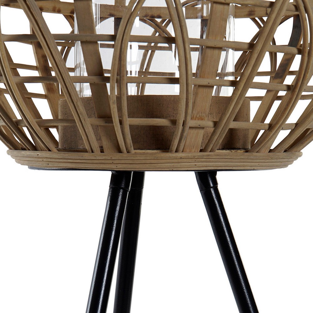 Ljusstakar DKD Home Decor Brun Svart Metall Glas Rattan Stående (31 x 31 x 77 cm) - 2