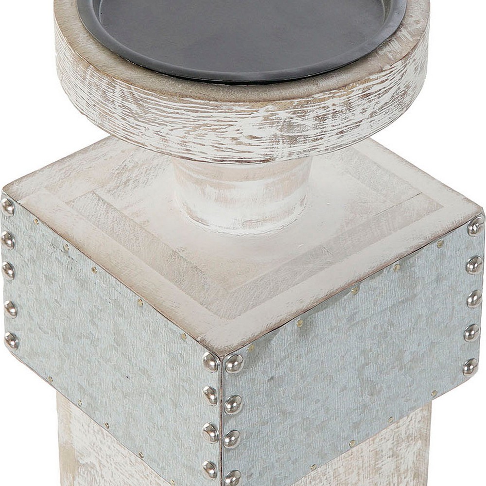 Ljusstakar DKD Home Decor Vit Mangoträ (16.5 x 16.5 x 76 cm) - 4