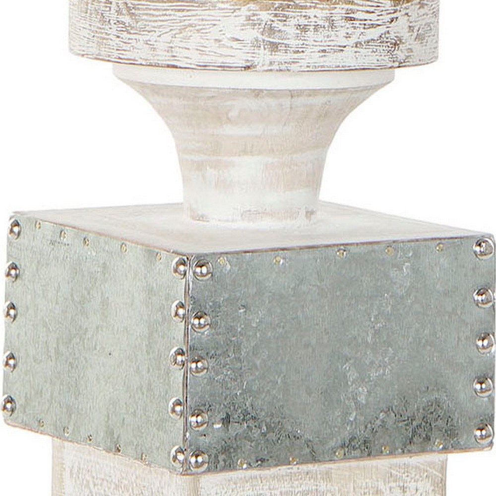 Ljusstakar DKD Home Decor Vit Mangoträ (16.5 x 16.5 x 76 cm) - 2