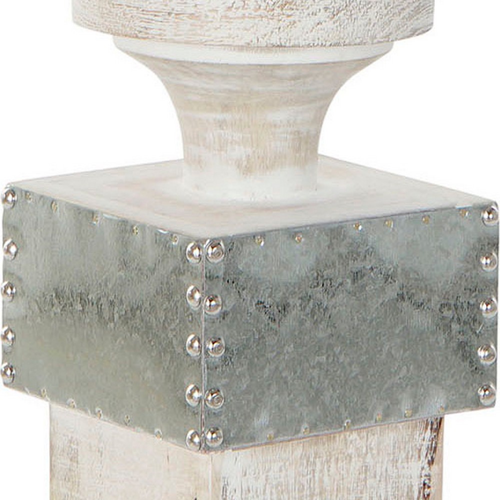 Ljusstakar DKD Home Decor Vit Mangoträ (16.5 x 16.5 x 61 cm) - 2