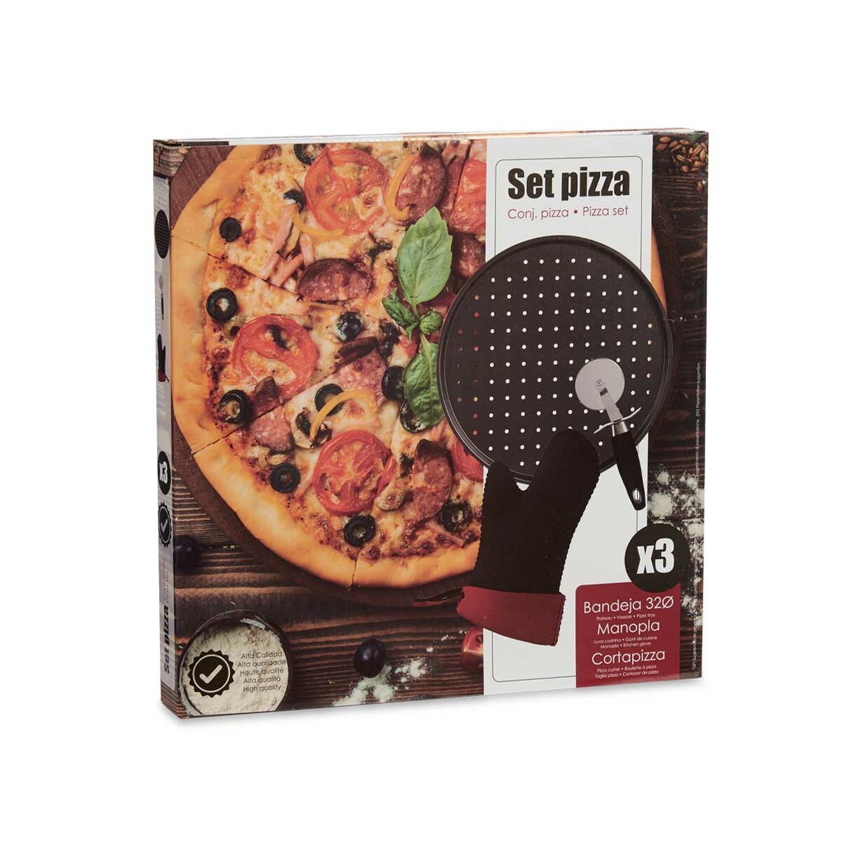Köksuppsättning Pizza Svart Rostfritt stål Plast 33 x 2 x 33 cm (3 pcs) - 5