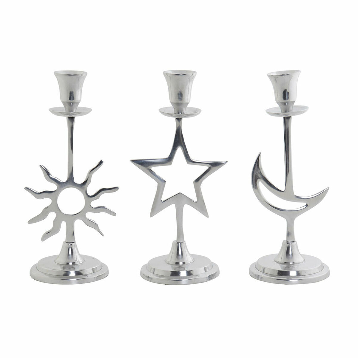 Kandelaber DKD Home Decor Silvrig Aluminium Stjärna Måne Sol 12,5 x 10,5 x 26,5 cm (3 Delar) - 4