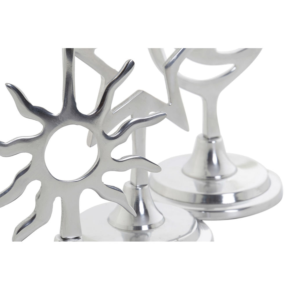 Kandelaber DKD Home Decor Silvrig Aluminium Stjärna Måne Sol 12,5 x 10,5 x 26,5 cm (3 Delar) - 3