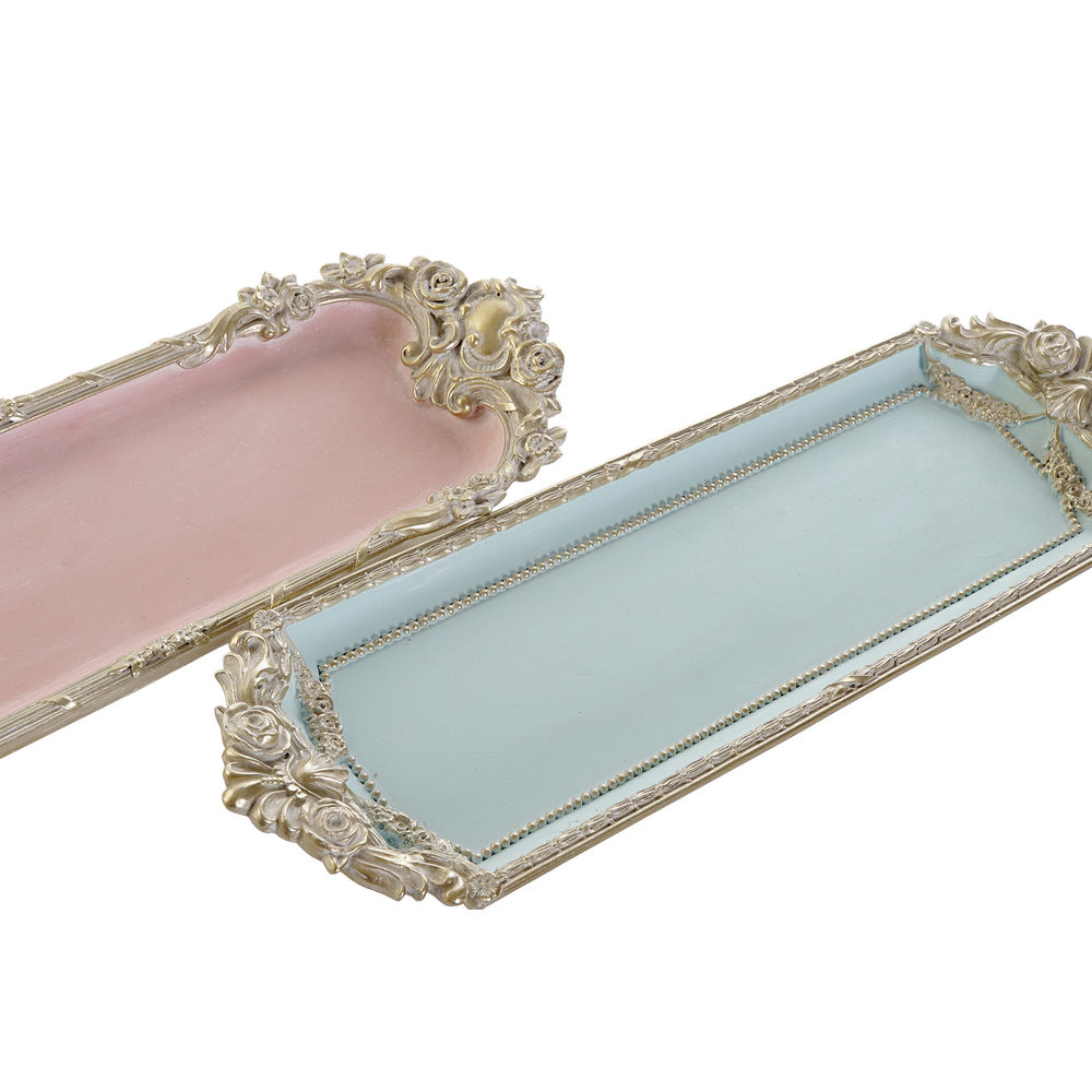 Bricka DKD Home Decor Blå Multicolour Rosa Champagne Harts 33 x 10 x 3,5 cm (2 antal) - 3