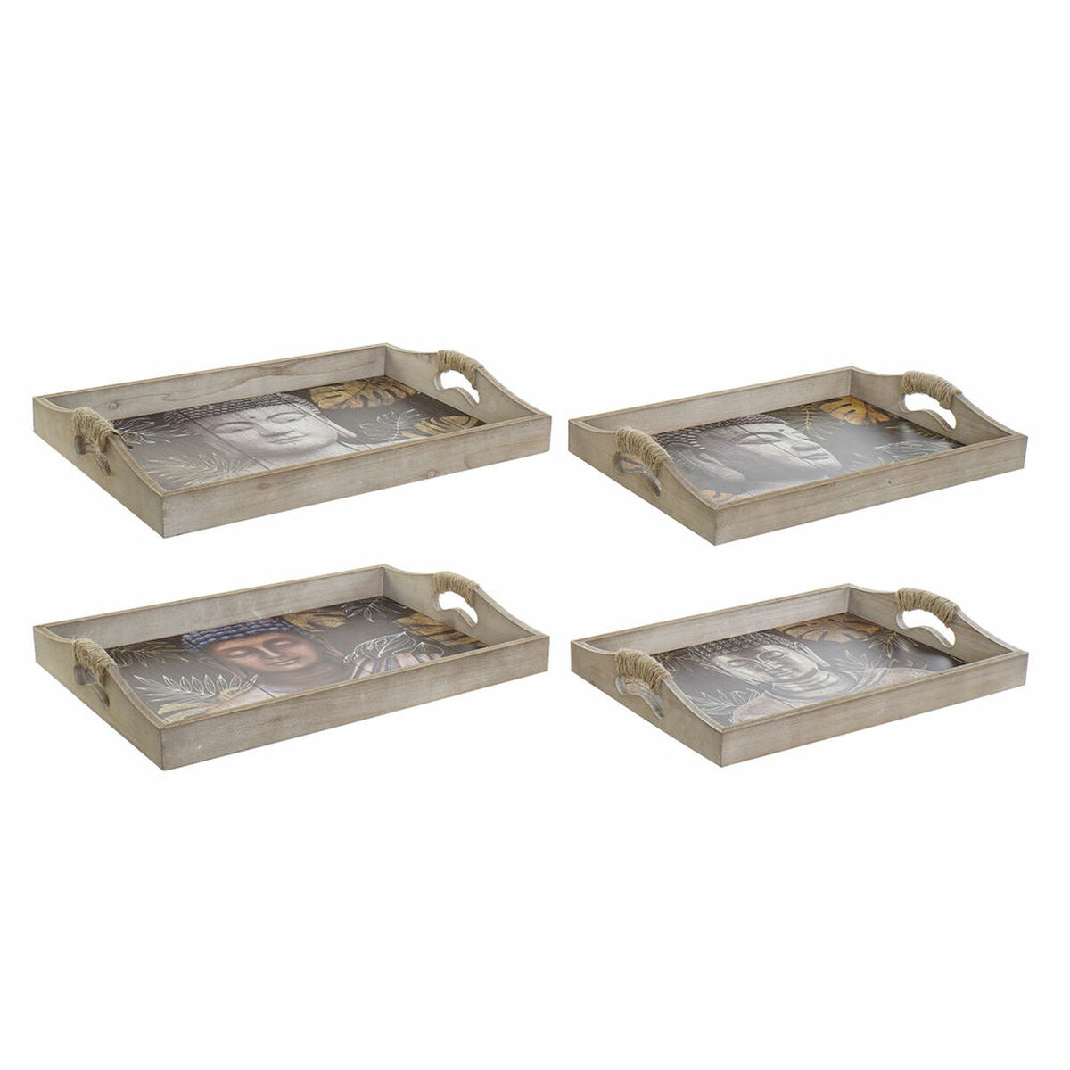 Bricka DKD Home Decor 40,5 x 30 x 6 cm Svart Gyllene Trä MDF (2 antal) - 3