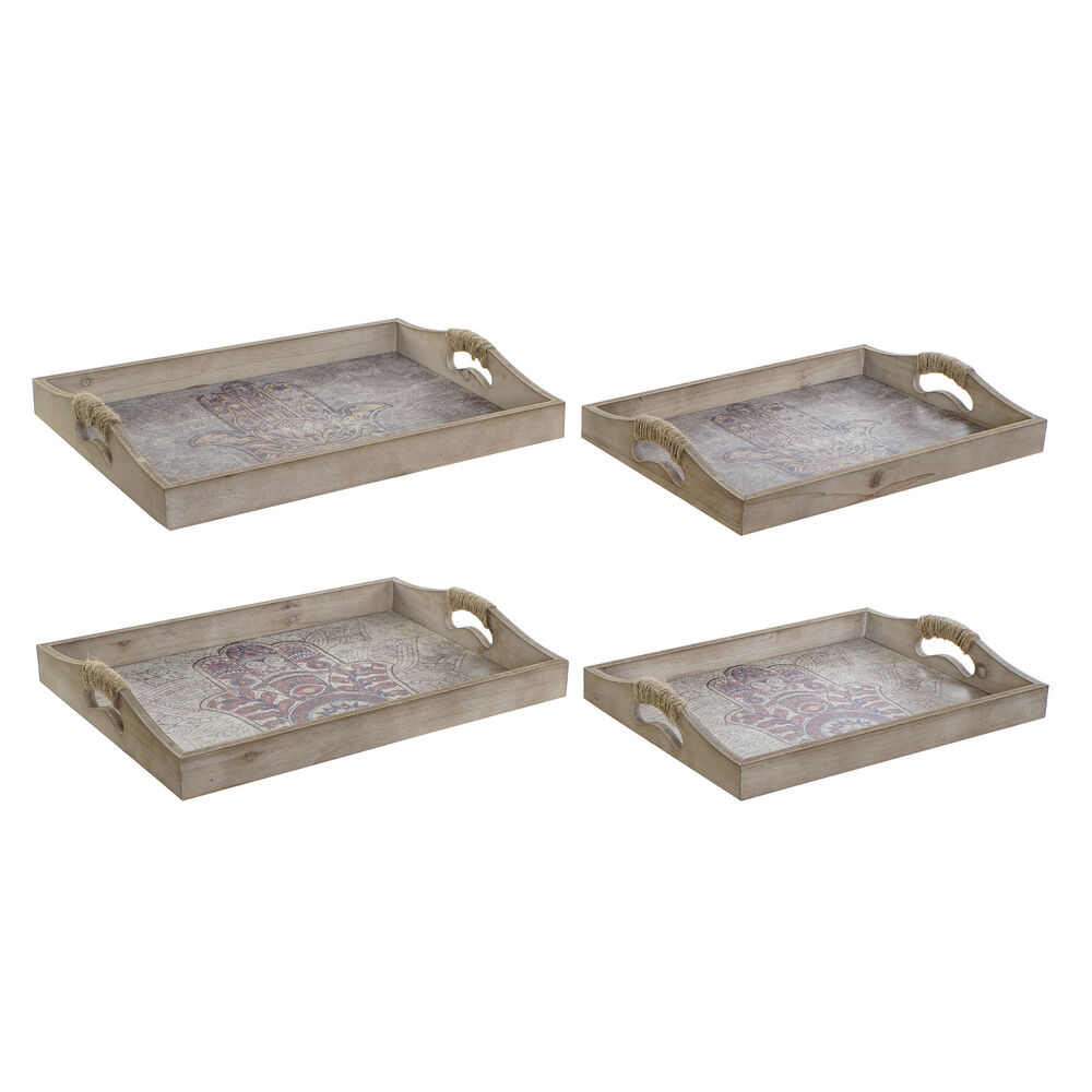 Bricka DKD Home Decor 40,6 x 30 x 6 cm Grå Beige Trä MDF (2 antal)