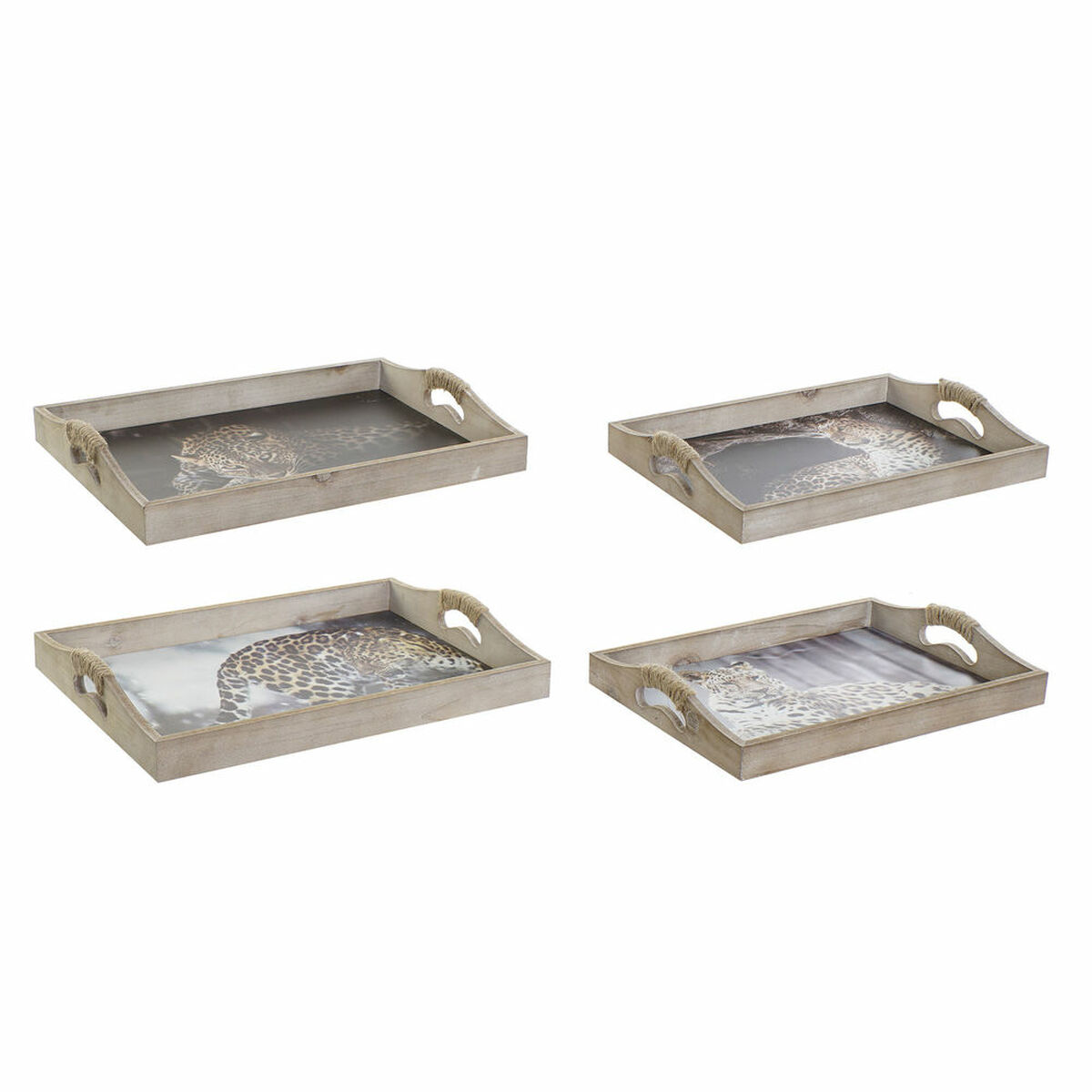Bricka DKD Home Decor 40,5 x 30 x 6,5 cm Multicolour Trä MDF (2 antal) - 4