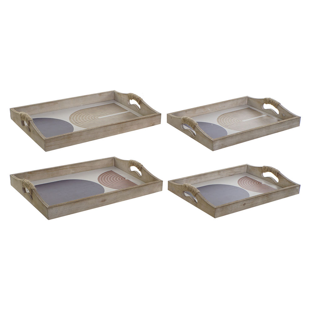 Bricka DKD Home Decor 40,6 x 30 x 6 cm Beige Blå Trä MDF (2 antal) - 2
