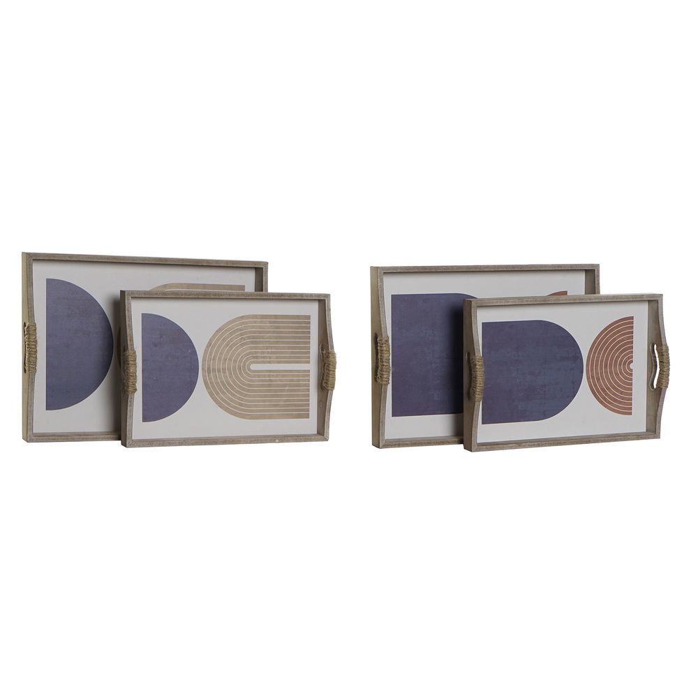 Bricka DKD Home Decor 40,6 x 30 x 6 cm Beige Blå Trä MDF (2 antal)