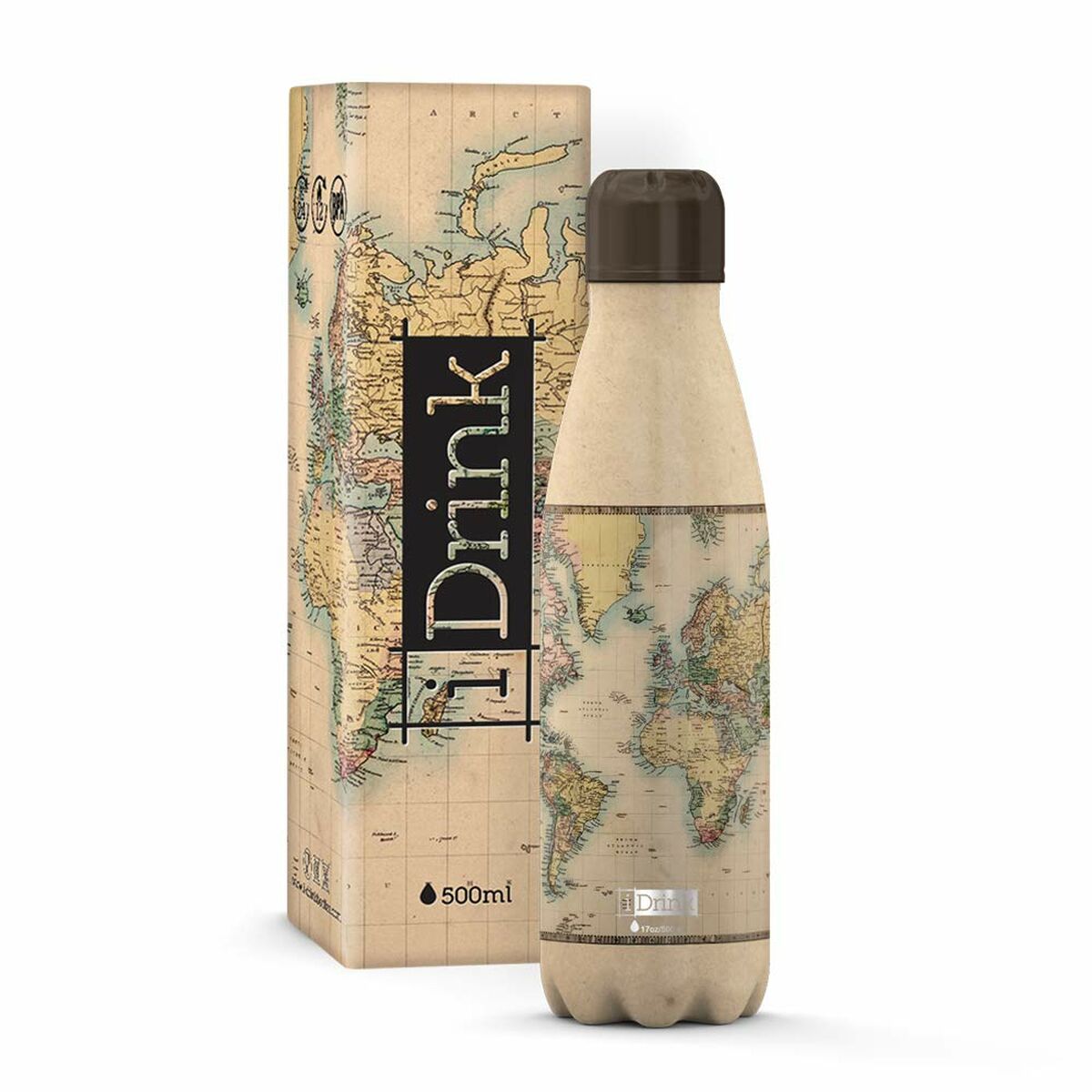 Termoflaskan iTotal Beige Världskarta Rostfritt stål (500 ml)