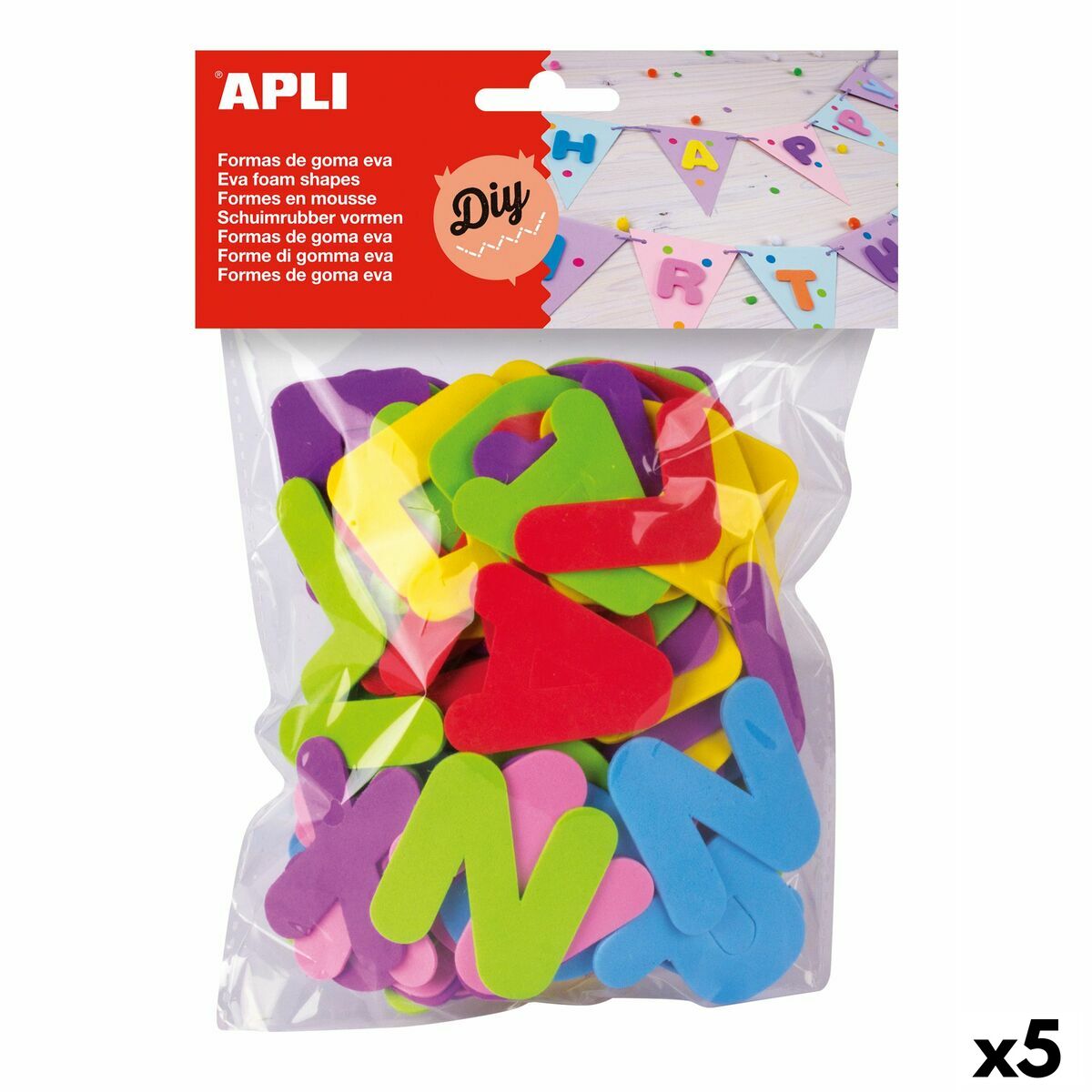 Bokstäver Apli Multicolour 5 cm Eva-gummi (5 antal)