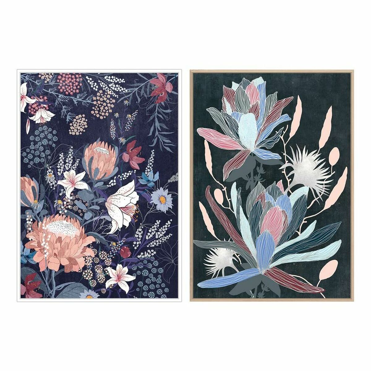 Tavla DKD Home Decor 53 x 4,3 x 73 cm Virágok Modern (2 antal) - 3