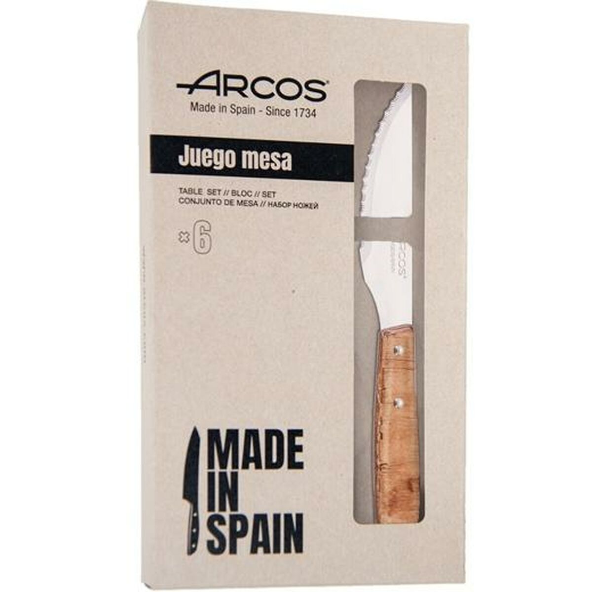 Knivset Arcos 11 cm Trä Rostfritt stål 6 Delar
