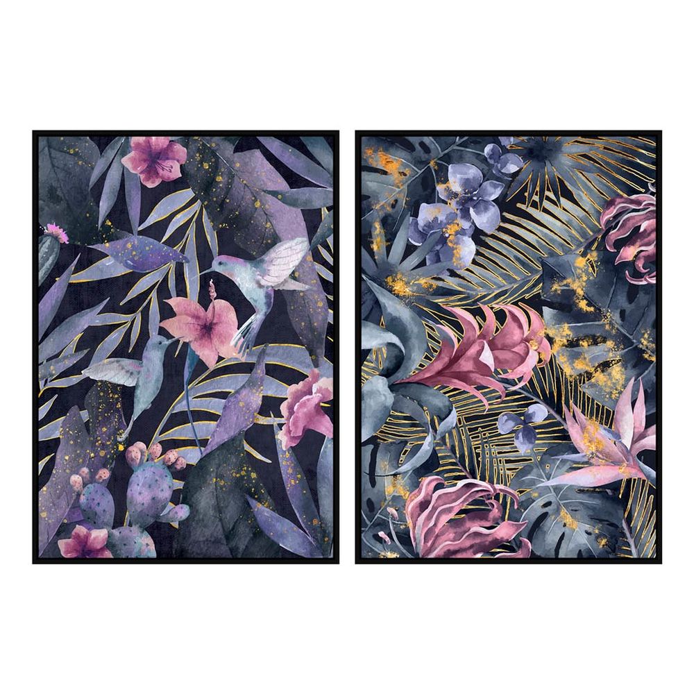 Tavla DKD Home Decor 53 x 4,3 x 73 cm Tropiskt Löv av en växt (2 antal) - 2