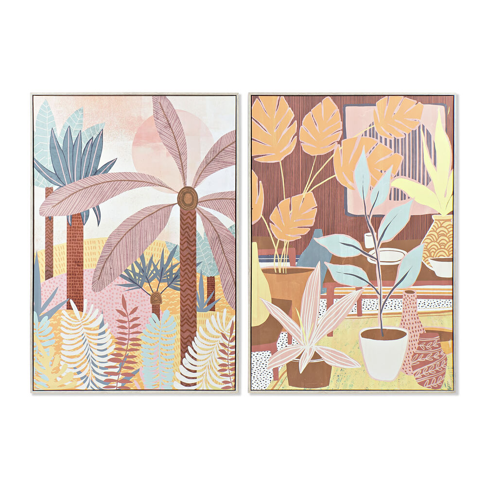 Tavla DKD Home Decor 83 x 4,5 x 123 cm Boho Löv av en växt (2 antal)
