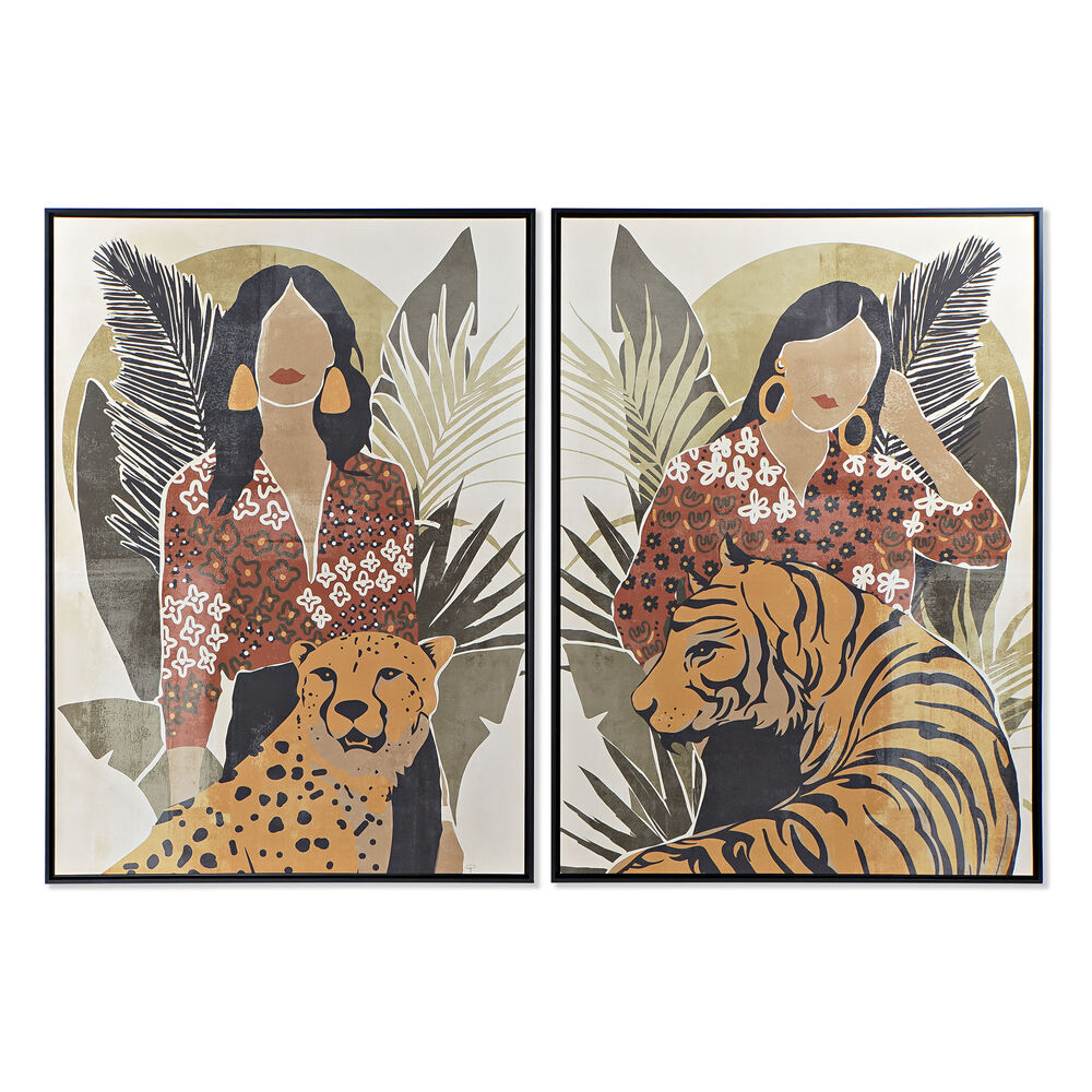 Tavla DKD Home Decor Kvinna Tiger 104 x 4,5 x 144 cm Djur Tropiskt (2 antal)