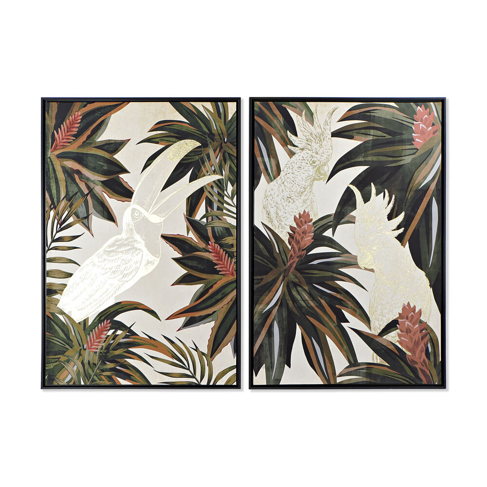 Tavla DKD Home Decor 84 x 4,5 x 124 cm Papegoja Tropiskt (2 antal)