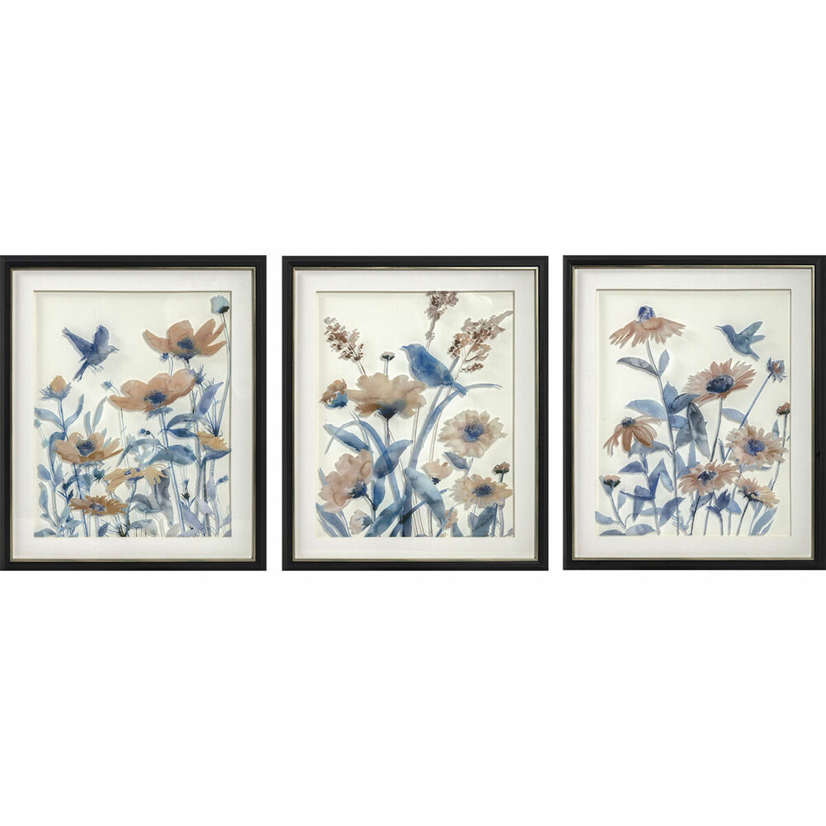 Tavla DKD Home Decor 50 x 2 x 60 cm Virágok Shabby Chic (3 Delar) - 4