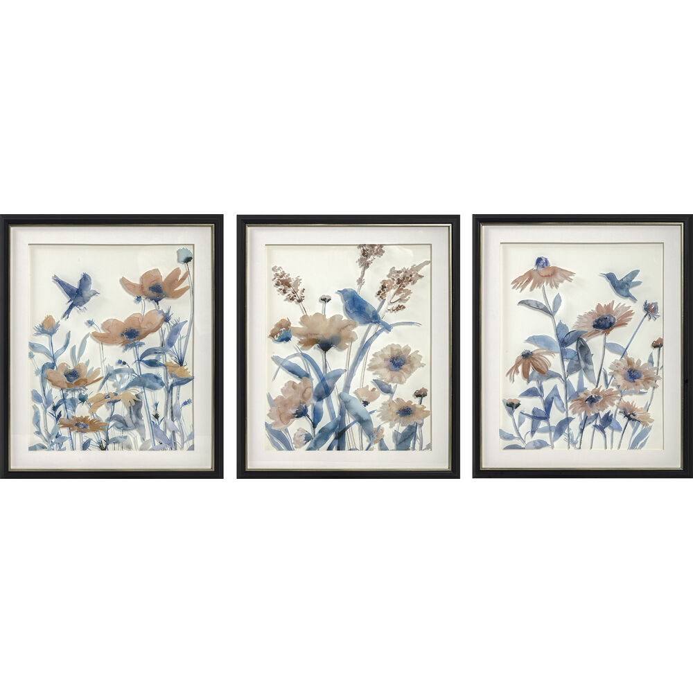 Tavla DKD Home Decor 50 x 2 x 60 cm Virágok Shabby Chic (3 Delar) - 2