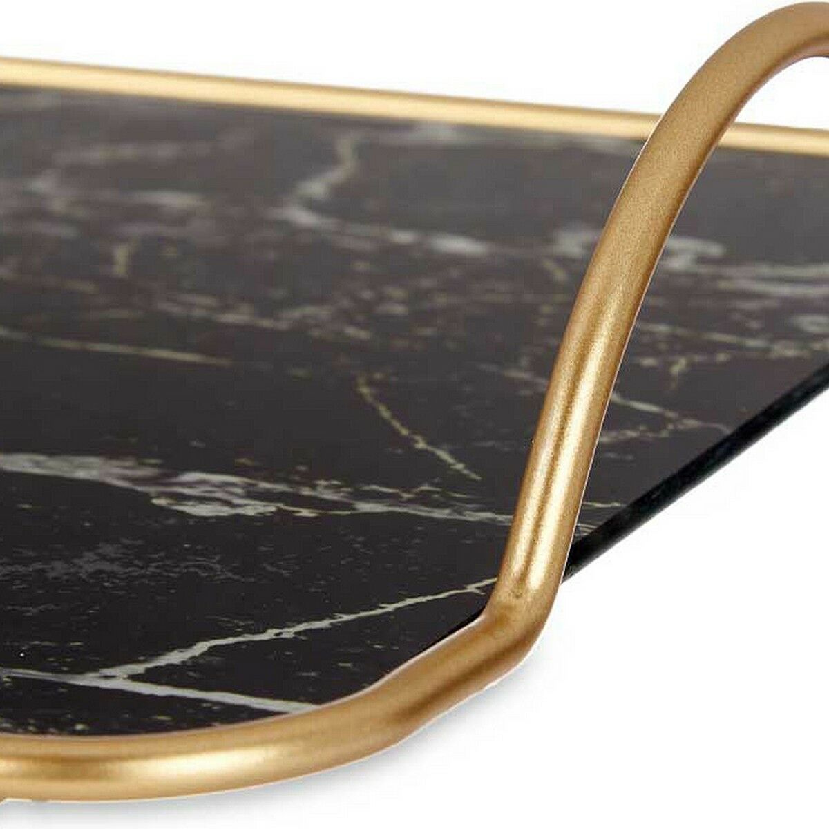 Bricka Marmor Med handtag Svart Gyllene Metall Glas (35 x 4,5 x 20 cm) - 2