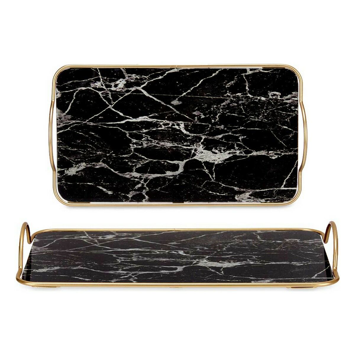Bricka Marmor Med handtag Svart Gyllene Metall Glas (35 x 4,5 x 20 cm) - 3