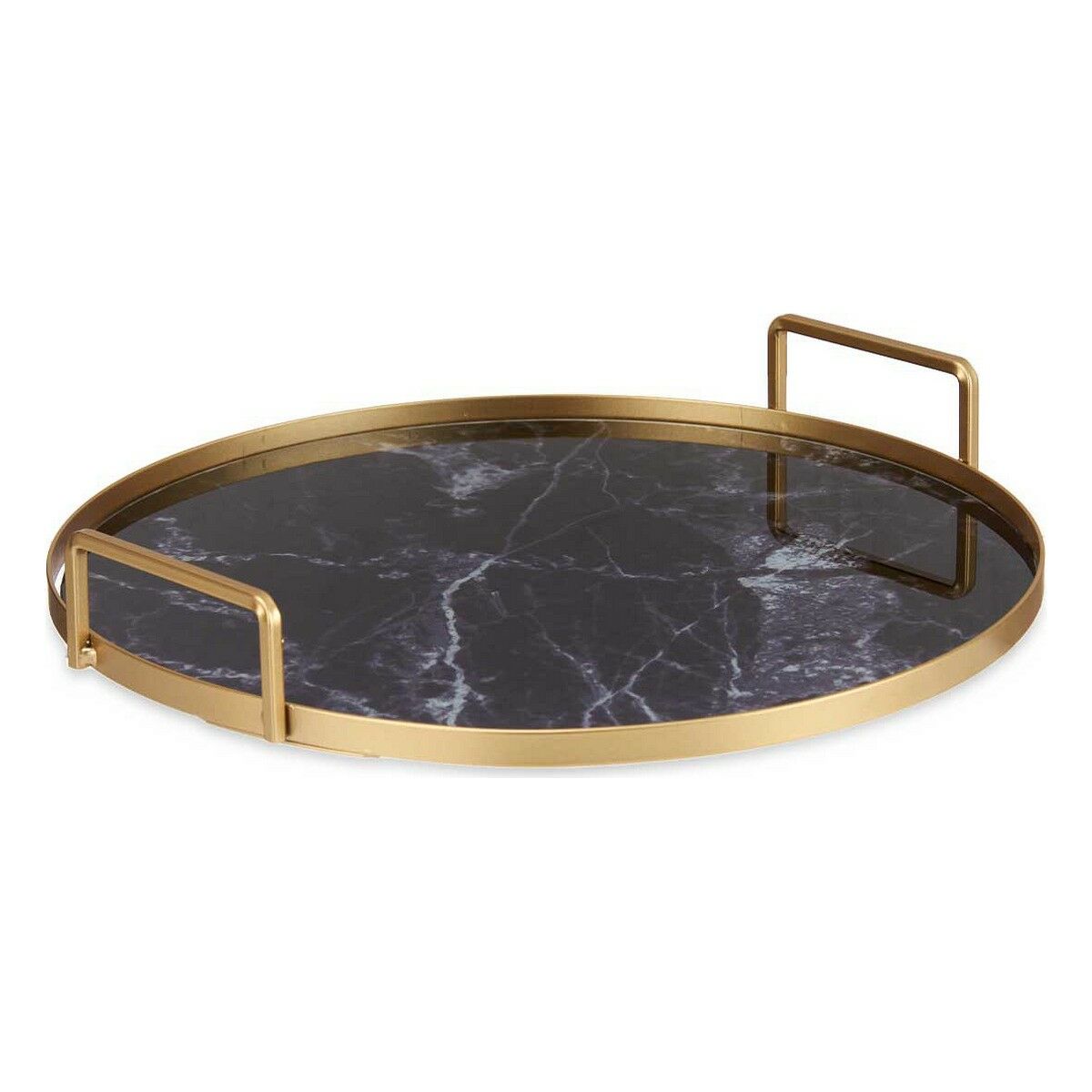 Bricka Marmor Med handtag Svart Gyllene Metall Glas (30 x 5 x 30 cm)